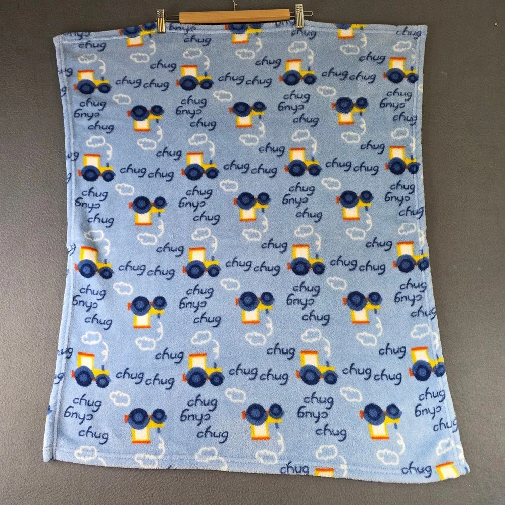 Cutie Pie Baby Blue Train Fleece Blanket Chug Chug 30x36